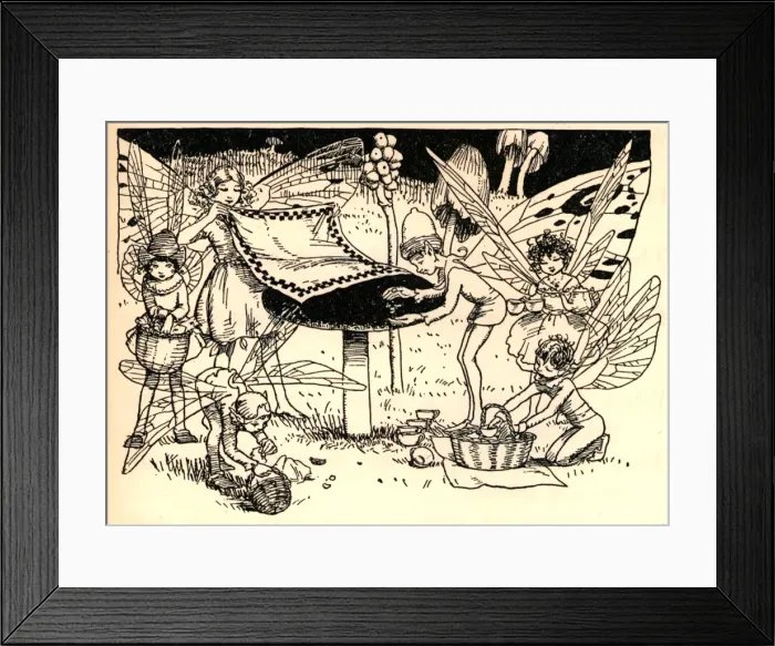Framed Print : Toadstool fairies. Pen & ink Framed Print : Toadstool fairies. Pen & ink