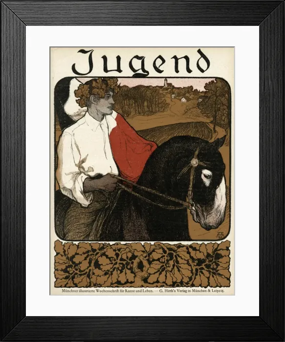 Framed Print : Jugend front cover, young man on a donkey Framed Print : Jugend front cover, young man on a donkey
