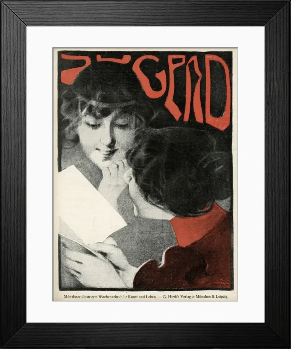 Framed Print : Jugend front cover, two women with a letter or card Framed Print : Jugend front cover, two women with a letter or card