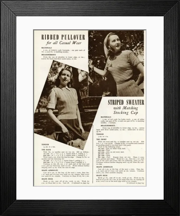 Framed Print : Knitting pattern 1945 Framed Print : Knitting pattern 1945
