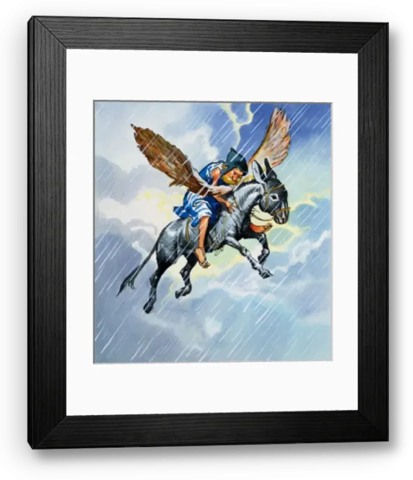 Framed Print : Riding a donkey asleep in the rain Framed Print : Riding a donkey asleep in the rain