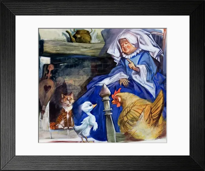 Framed Print : Woman with farm animals Framed Print : Woman with farm animals