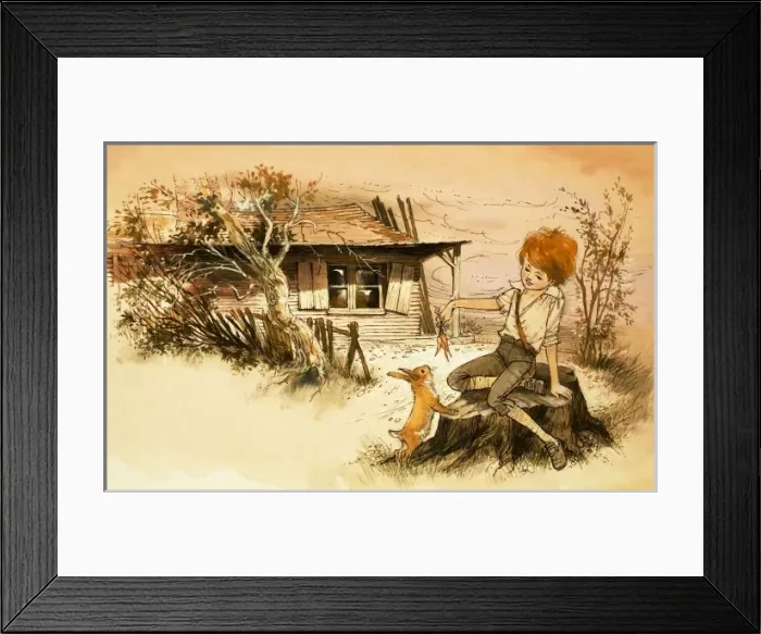 Framed Print : Boy feeding carrots to a rabbit Framed Print : Boy feeding carrots to a rabbit
