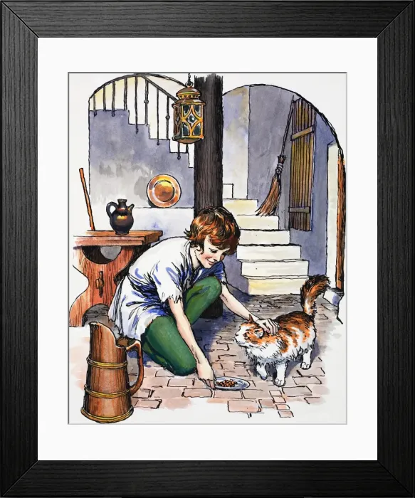 Framed Print : Boy with cat Framed Print : Boy with cat