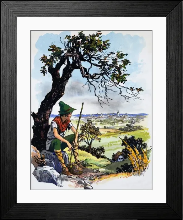 Framed Print : Boy looking out at town Framed Print : Boy looking out at town