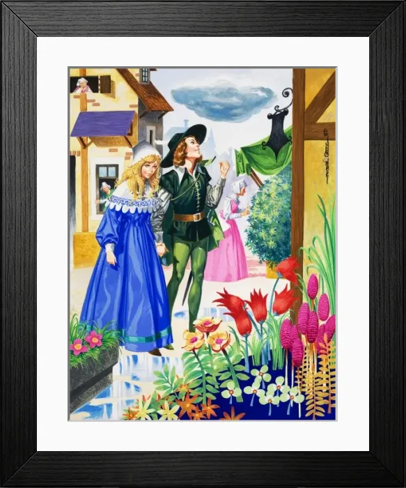 Framed Print : Couple admiring flowers