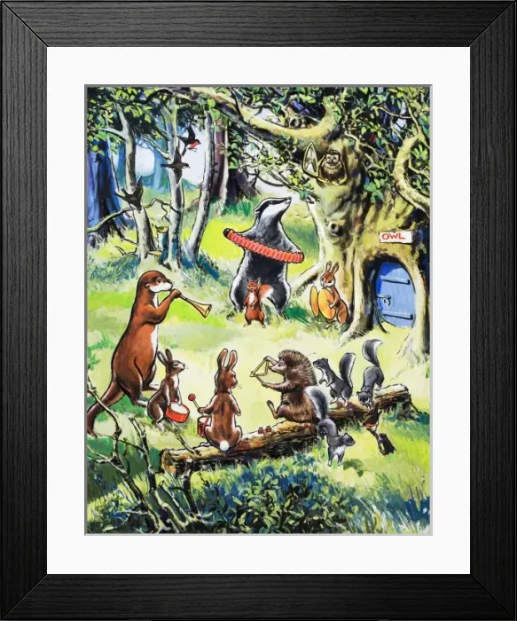 Framed Print : Nursery animals playing in wood Framed Print : Nursery animals playing in wood