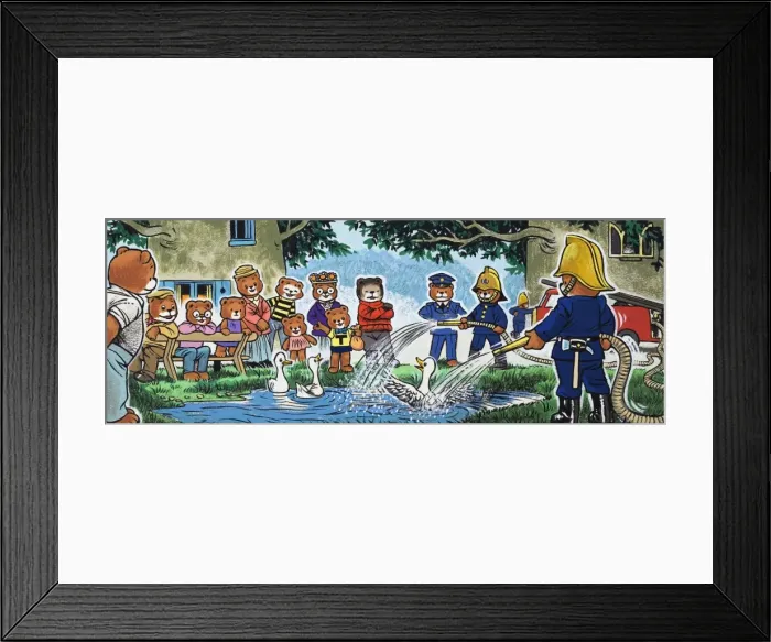 Framed Print : Firemen spraying ducks Framed Print : Firemen spraying ducks