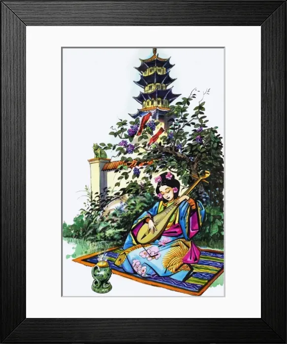 Framed Print : Japanese girl in garden Framed Print : Japanese girl in garden