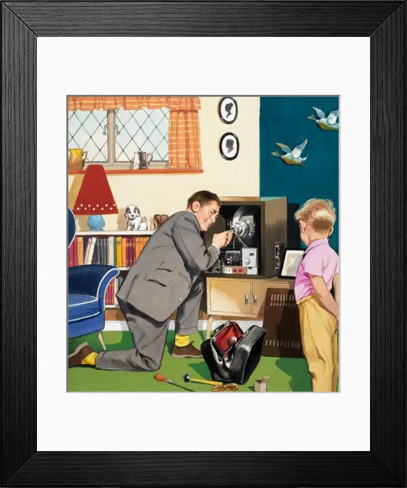 Framed Print : Television Repair Man Framed Print : Television Repair Man