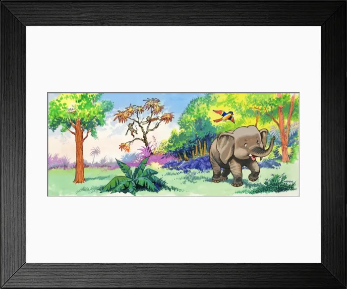 Framed Print : Baby Elephant and Bird Framed Print : Baby Elephant and Bird