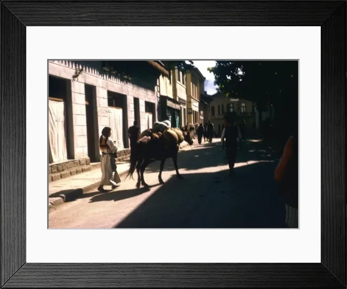 Framed Print : People with ponies and sacks, Yugoslavia Framed Print : People with ponies and sacks, Yugoslavia