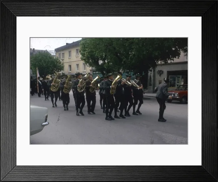 Framed Print : Brass band marching along a street Framed Print : Brass band marching along a street