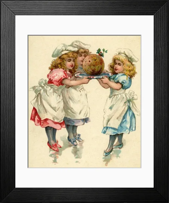 Framed Print : Anon Nister. 3 cooks with xmas pud Framed Print : Anon Nister. 3 cooks with xmas pud