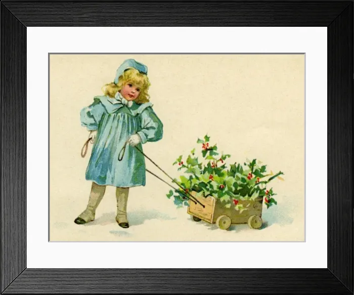 Framed Print : Anon Nister. Girl with holly cart Framed Print : Anon Nister. Girl with holly cart