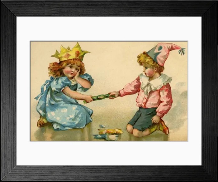 Framed Print : Anon Nister. Pulling xmas crackers Framed Print : Anon Nister. Pulling xmas crackers