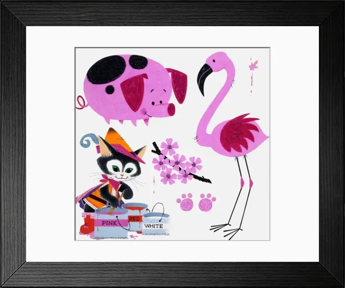 Framed Print : Painting a Pig and a Flamingo Framed Print : Painting a Pig and a Flamingo