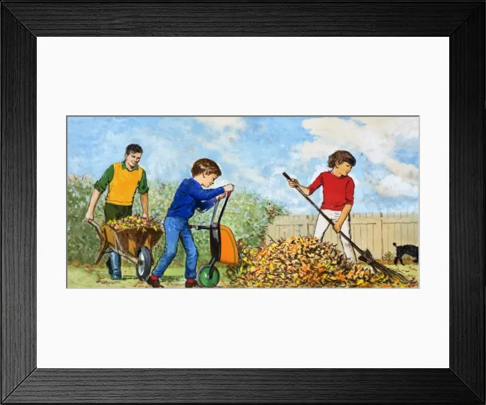 Framed Print : Sweeping up autumn leaves Framed Print : Sweeping up autumn leaves