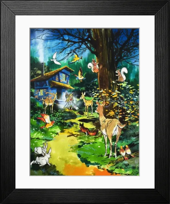Framed Print : Woodland animals visit a fairy house Framed Print : Woodland animals visit a fairy house