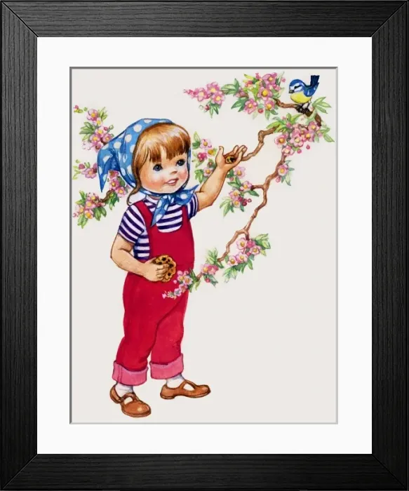 Framed Print : Girl feeding blue tit Framed Print : Girl feeding blue tit