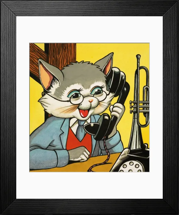 Framed Print : Cat answering the telephone Framed Print : Cat answering the telephone