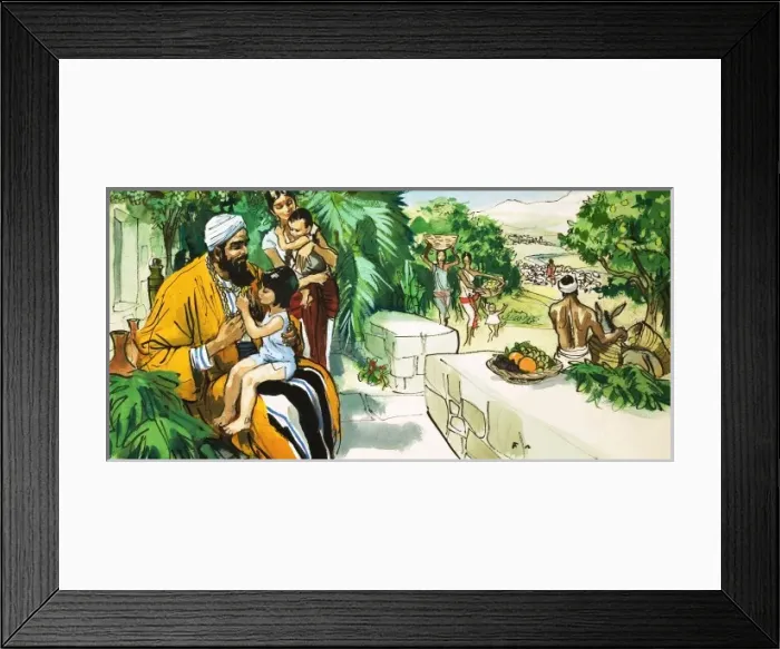 Framed Print : Unidentified man (Middle East?) with mother and children Framed Print : Unidentified man (Middle East?) with mother and children