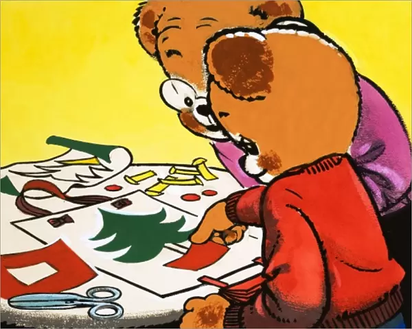 Teddy Bears making Christmas decorations