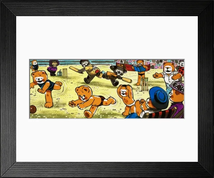 Framed Print : Teddy bears playing cricket on the beach Framed Print : Teddy bears playing cricket on the beach