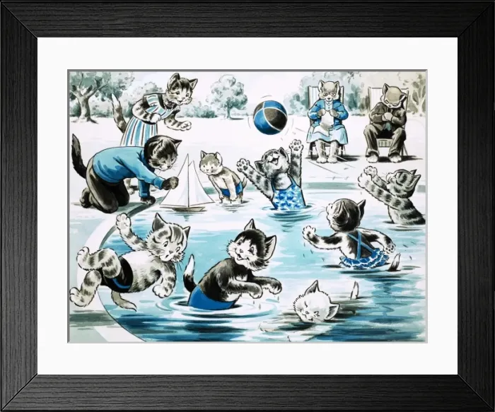Framed Print : Kittens playing in a pond Framed Print : Kittens playing in a pond