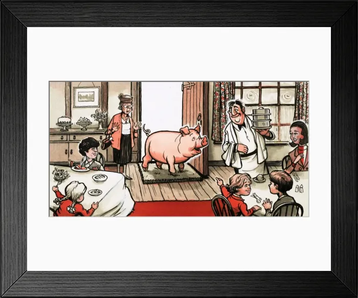 Framed Print : Pig entering a restaurant Framed Print : Pig entering a restaurant