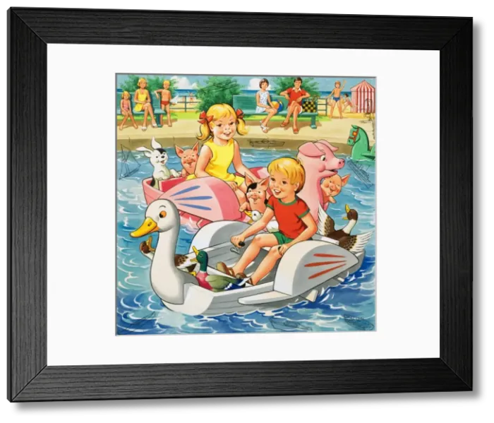 Framed Print : Children on pedalo boats (with hidden objects) Framed Print : Children on pedalo boats (with hidden objects)