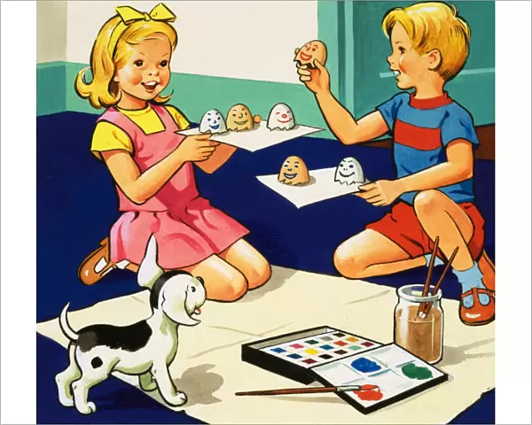 Children painting eggs