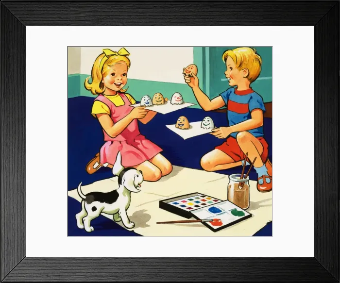 Framed Print : Children painting eggs Framed Print : Children painting eggs