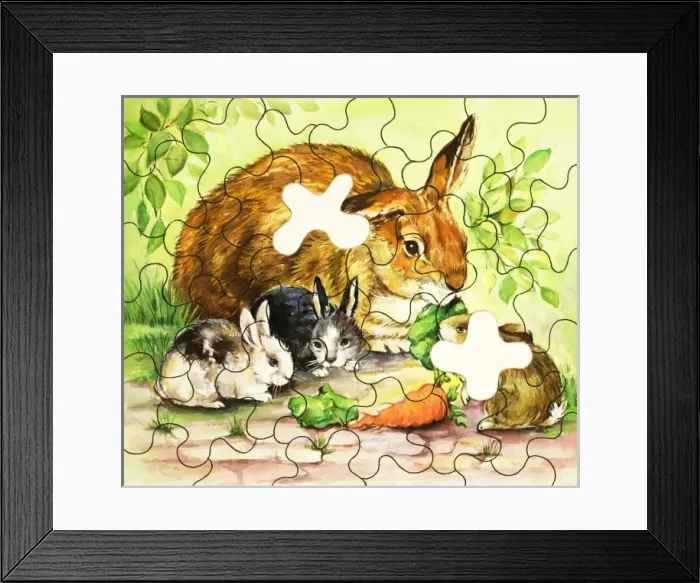 Framed Print : Rabbit family jigsaw Framed Print : Rabbit family jigsaw