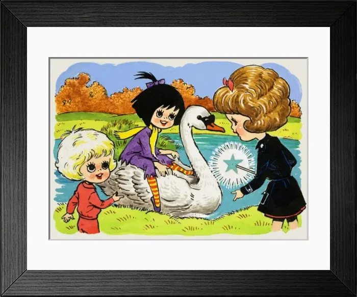 Framed Print : Girl on a swan, Dolly Girls Framed Print : Girl on a swan, Dolly Girls