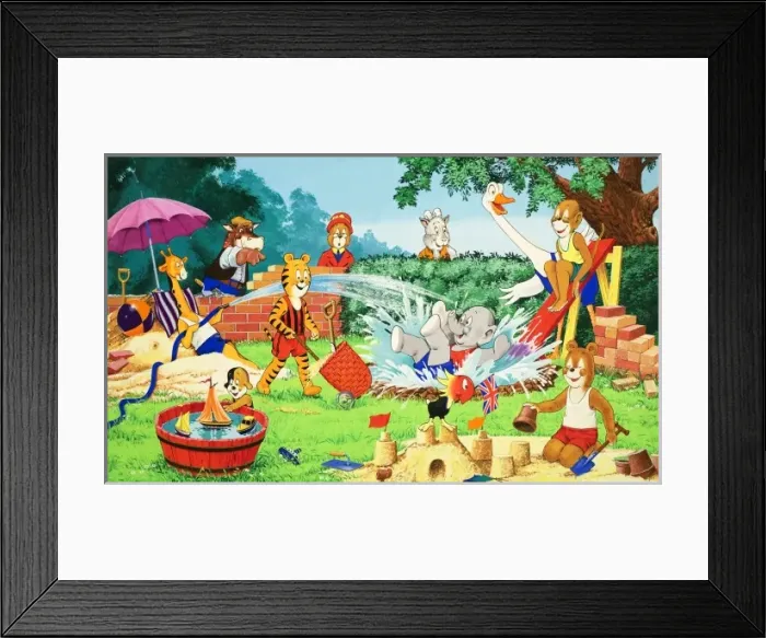 Framed Print : Nursery animals playing in the garden Framed Print : Nursery animals playing in the garden