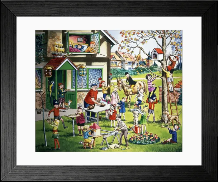 Framed Print : Garden scene with children (with hidden objects) Framed Print : Garden scene with children (with hidden objects)