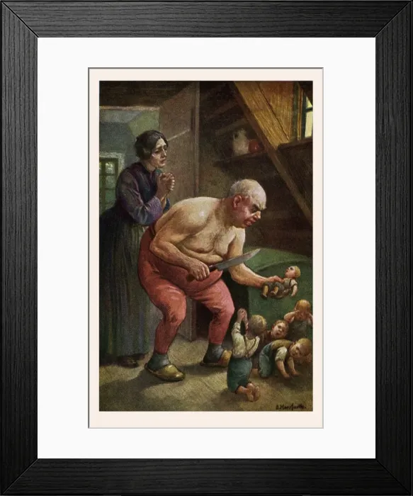 Framed Print : Tom Thumb. The ogre was very angry. He donned his seven-league boots Framed Print : Tom Thumb. The ogre was very angry. He donned his seven-league boots