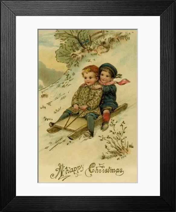 Framed Print : Young boys on sled Framed Print : Young boys on sled