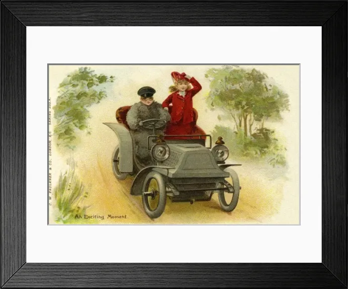 Framed Print : Young couple in open top car Framed Print : Young couple in open top car
