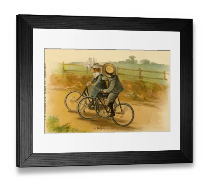 Framed Print : Young couple on bicycles Framed Print : Young couple on bicycles