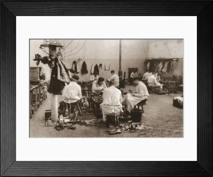 Framed Print : Shoemaking Workshop at Merxplas Labour Colony, Belgium Framed Print : Shoemaking Workshop at Merxplas Labour Colony, Belgium