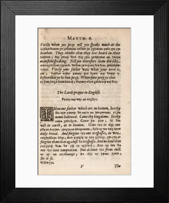 Framed Print : lfrics translation of the Lords Prayer, from a 17th centu Framed Print : lfrics translation of the Lords Prayer, from a 17th centu