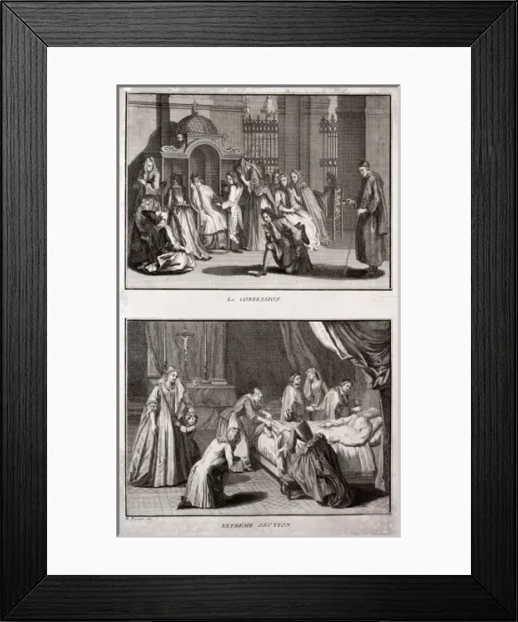 Framed Print : Depiction sacraments of Extreme unction and Confession Framed Print : Depiction sacraments of Extreme unction and Confession