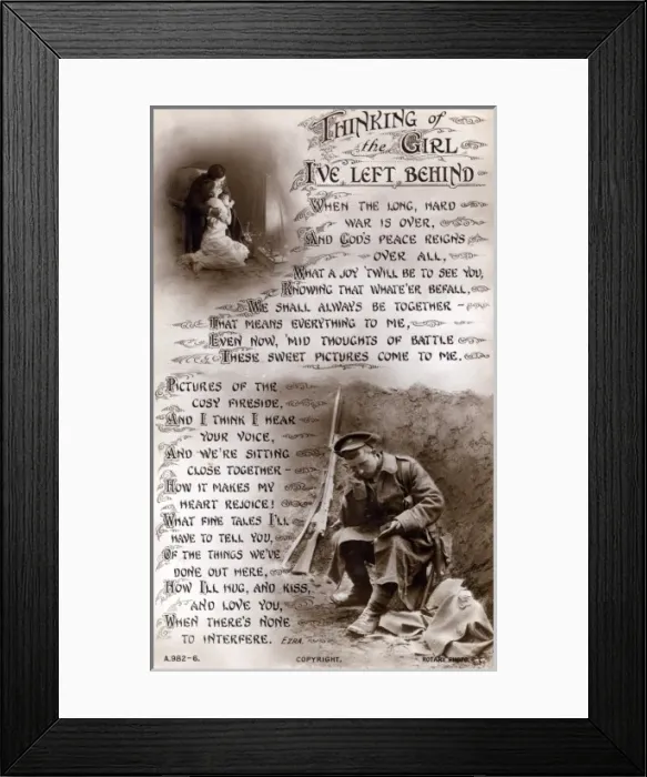Framed Print : Romantic Postcard. Trenches, WW1 Framed Print : Romantic Postcard. Trenches, WW1