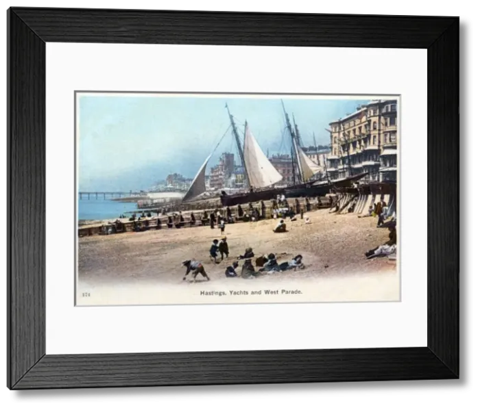 Framed Print : Hastings, Yachts and West Parade Framed Print : Hastings, Yachts and West Parade