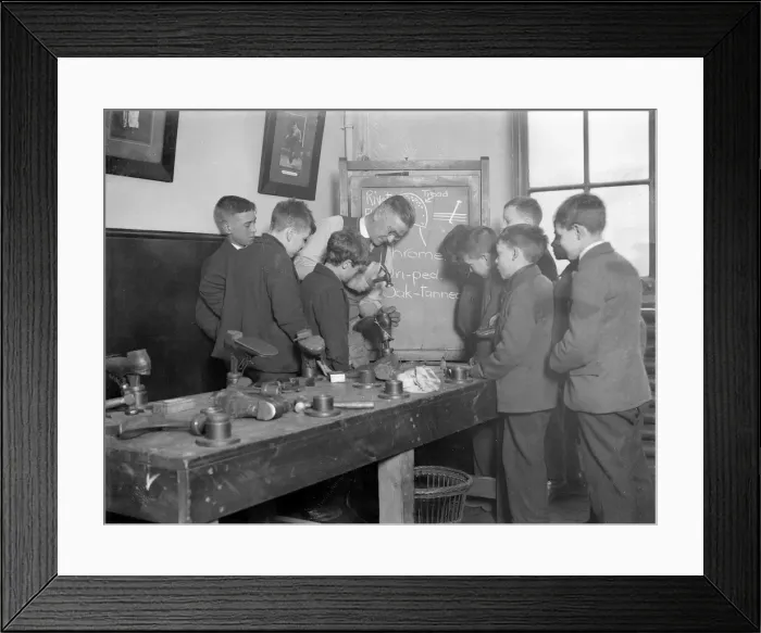 Framed Print : Learning to Mend Shoes Framed Print : Learning to Mend Shoes