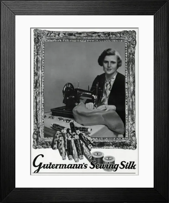 Framed Print : Advert for Gutermann Sewing silk threads 1935 Framed Print : Advert for Gutermann Sewing silk threads 1935