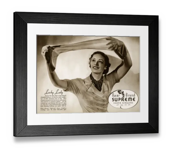 Framed Print : Advert for Stockings by Bear Brand 1937 Framed Print : Advert for Stockings by Bear Brand 1937
