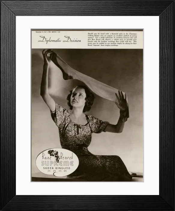 Framed Print : Advert for Stockings by Bear Brand 1937 Framed Print : Advert for Stockings by Bear Brand 1937